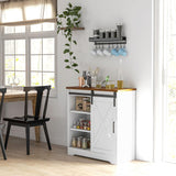 HOMCOM Farmhouse Coffee Bar Cabinet, 33" Buffet Sideboard with Sliding Barn Door and Adjustable Shelf, Kitchen Buffet Cabinet, White HOMCOM