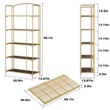 Crofy No Assembly Folding Bookshelf for Living Room, 5 Tier Gold Collapsible Book Shelf for Home Office, Portable Bookcase Storage Organizer Crofy