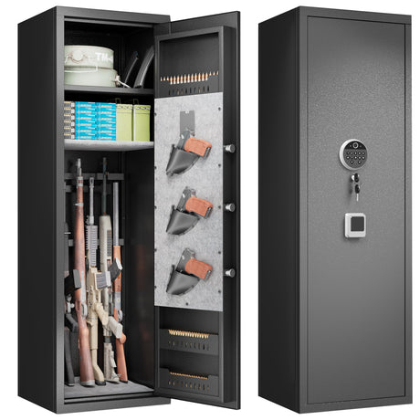 Gun Safes Cabinets Biometric Fingerprint Gun Safes Fireproof for 5 Home Rifle Shotguns and 3 Pistols with 3 Ammunition Storage Rack and Led Light Hymnxemo