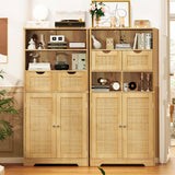 Iwell Tall Storage Cabinet, Rattan Cabinet with 2 Drawers & Adjustable Shelf, Accent Cabinet for Living Room, Dining Room, Home Office, Natural Iwell