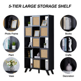 AVZEAR Kitchen Pantry Cabinet, 71” Farmhouse Solid Wood Storage Cabinet with Rattan Doors, Freestanding Storage Shelving Unit, Buffet Cupboards Cabinet for Kitchen Living Room (Black) AVZEAR