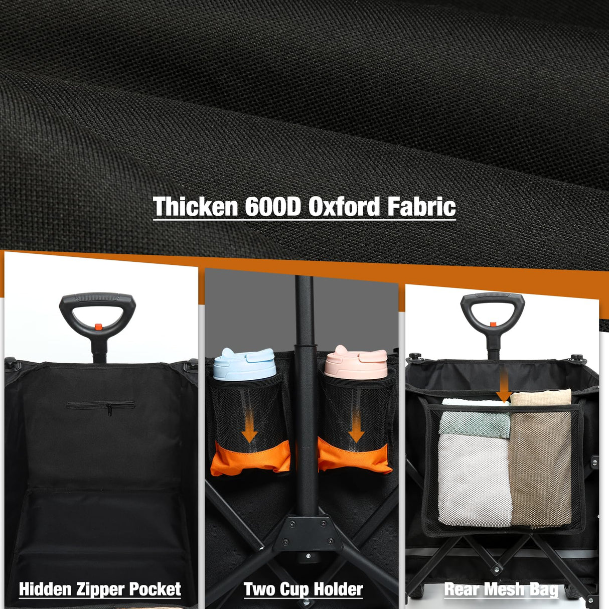 Collapsible Wagon, Grocery Wagons Carts Foldable Utility Wagon with All-Terrain Wheels, Cup Holders, Pockets for Grocery Shopping, Sport, Camping, Garden, Outdoor Biange