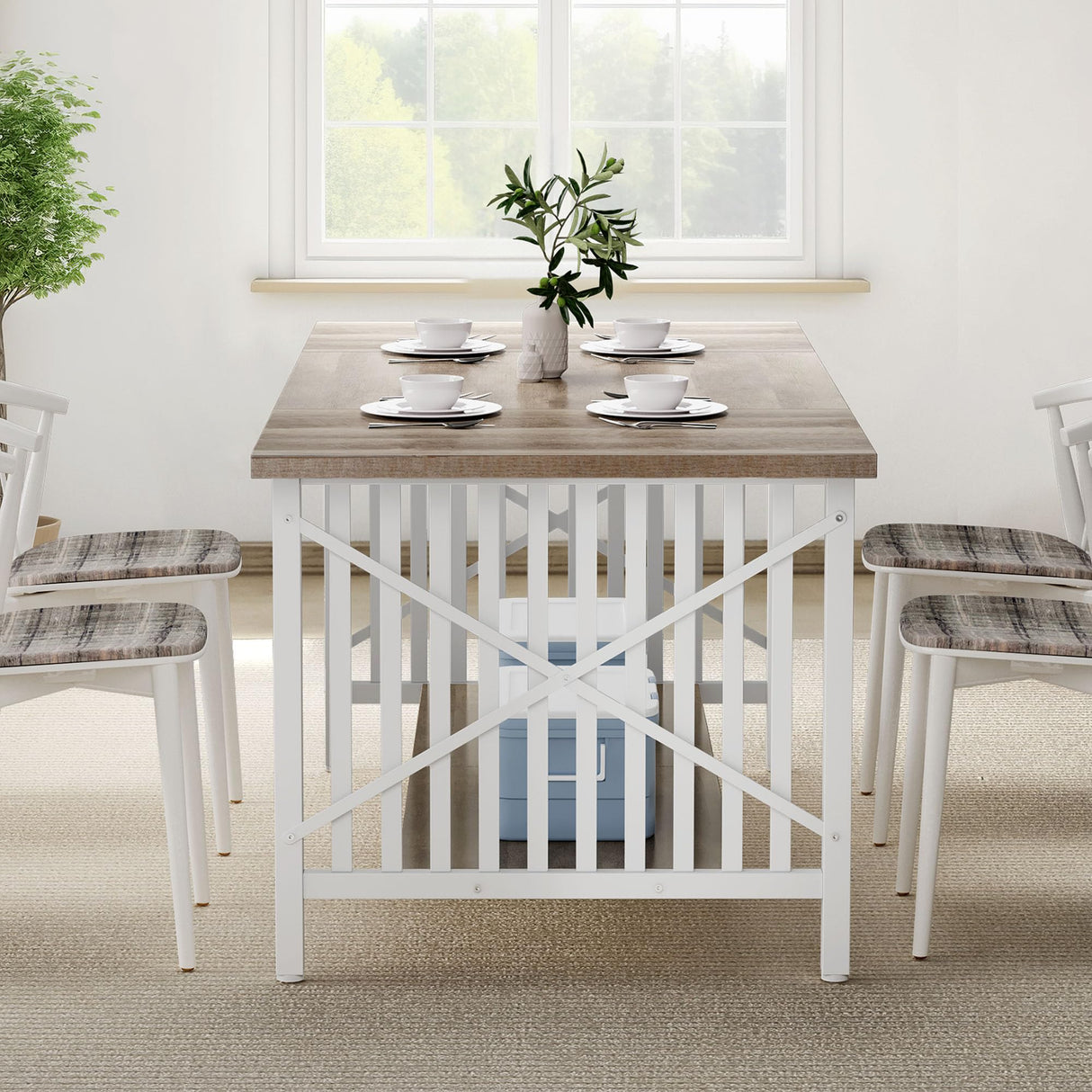 DWVO 70.8" Large Kitchen Dining Table for 6-8 People, Farmhouse Industrial Kitchen Table with Storage, Rectangle Apartment Rustic Dinning Room Dinette Tables for Eating Dinner DWVO