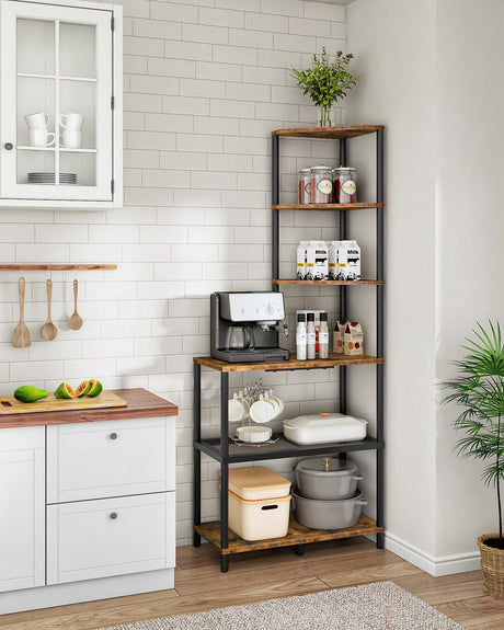 CHOEZON 6-Tier Corner Shelf, Industrial Corner Bookshelf with Desk Top, Diamond-Shaped Storage Shelves, Display Stand for Small Spaces, Living Room, Home Office, Foyer, Rustic Brown and Black TCJ70BF CHOEZON