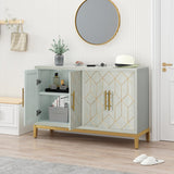 ARTPOWER Accent Cabinet with 4 Doors, Modern Credenza Storage Cabinet, Carved Decorative Sideboard Buffet Cabinet for Living Room, Kitchen, Office, and Hallway, Green ARTPOWER