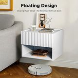 Floating Nightstand Bedroom Bedside Table - Wood Night Stand Set 2 for Small Spaces, Wall Mounted Cabinet with Storage Drawer, White Modern Night Stand for Dorm Hallway Entryway Lazzanto