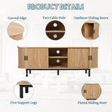 FurSch 62" Tambour Door TV Stand,Wood Mid Century Modern TV Cabinet for Up to 65“ TV,Curved Edge Long TV Stand with Storage for Bedroom Living Room (Natural, 62.2inch) FurSch