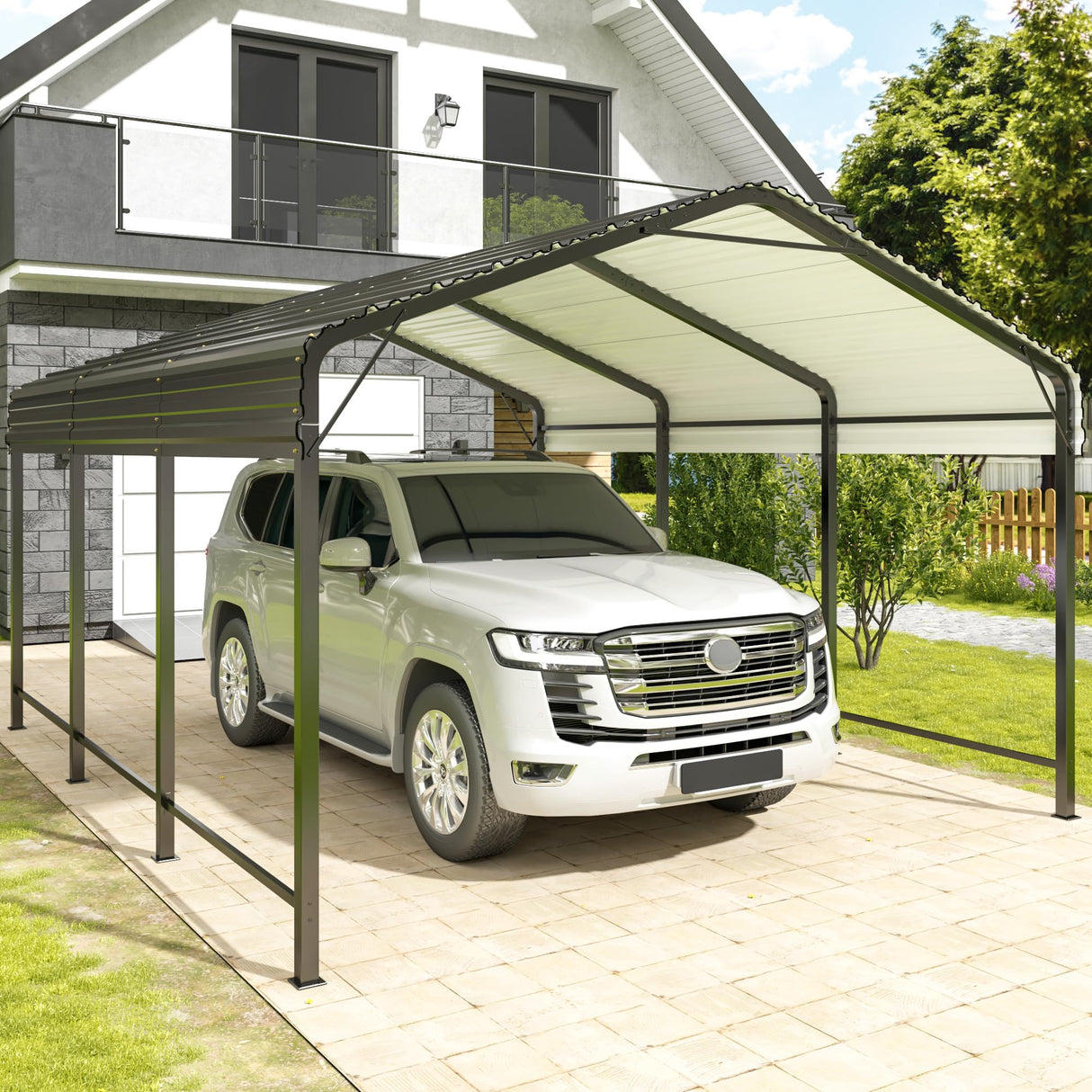 VIWAT Carport 10x15 FT Metal Carport with Enhanced Base Outdoor Heavy Duty Garage Galvanized Car Shelter for Pickup, Boat, Car and Tractors VIWAT
