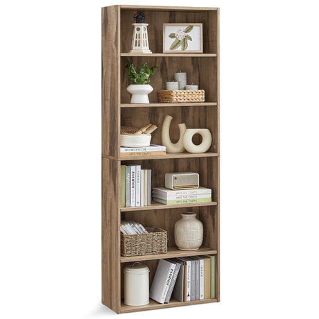 VASAGLE Custos Collection - Bookshelf, 6-Tier Bookcase, Book Shelf, Open Storage Shelf, 9.4 x 23.6 x 63.3 Inches, for Living Room, Home Office, Dinning Room, Camel Brown ULBC166T50 VASAGLE