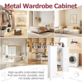 GAIOUS Steel Armoire Wardrobe Closet with 2 Doors, 71" Household Wardrobe Cabinet with Hanging Rod and Drawers, Metal Clothing Storage Cabinet with Adjustable Shelf for Bedroom, Cloak Room, Gym(White) GAIOUS