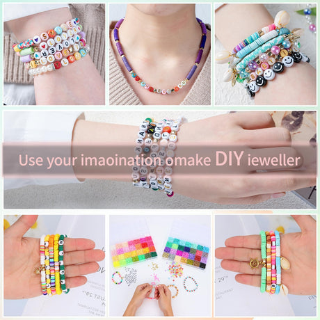 SJZWSD 6-Box Friendship Bracelet Making Kit - 16,000pcs Clay, Seed & Glass Beads Collection, Letter Beads, Charms SJZWSD