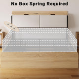 LIKIMIO Queen Bed Frames with Hidden Storage Headboard, Camas Queen with Charging Station and 4 Drawers, Sturdy and Noiseless, No Box Spring Needed, Wood Color LIKIMIO