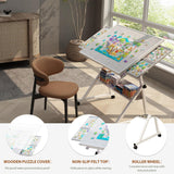 Qiaoxuan Jigsaw Puzzle Table with Legs, 1500 Piece Puzzle Board for Adults with 4 Drawers & Cover, 35"x26" Adjustable Portable Puzzles Table on Wheels Birthday Gift for mom Qiaoxuan