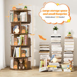 Stylish 360° Rotating 5-Tier Bookshelf in Rustic Brown for Space-Saving Storage Aheaplus