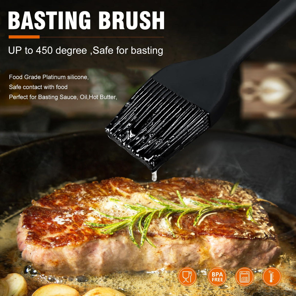Walfos Silicone Basting Pastry Brush, Heat Resistant Pastry Brush Set, Strong Steel Core and One-Pieces Design, Perfect for BBQ Grill Baking Kitchen Cooking, BPA Free and Dishwasher Safe (2 Pcs) Walfos