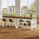 Tribesigns Home Bar Table Unit with Storage Shelves, 55.1-Inch Farmhouse Counter Height Bar Cabinet for Kitchen Dining Room Tribesigns