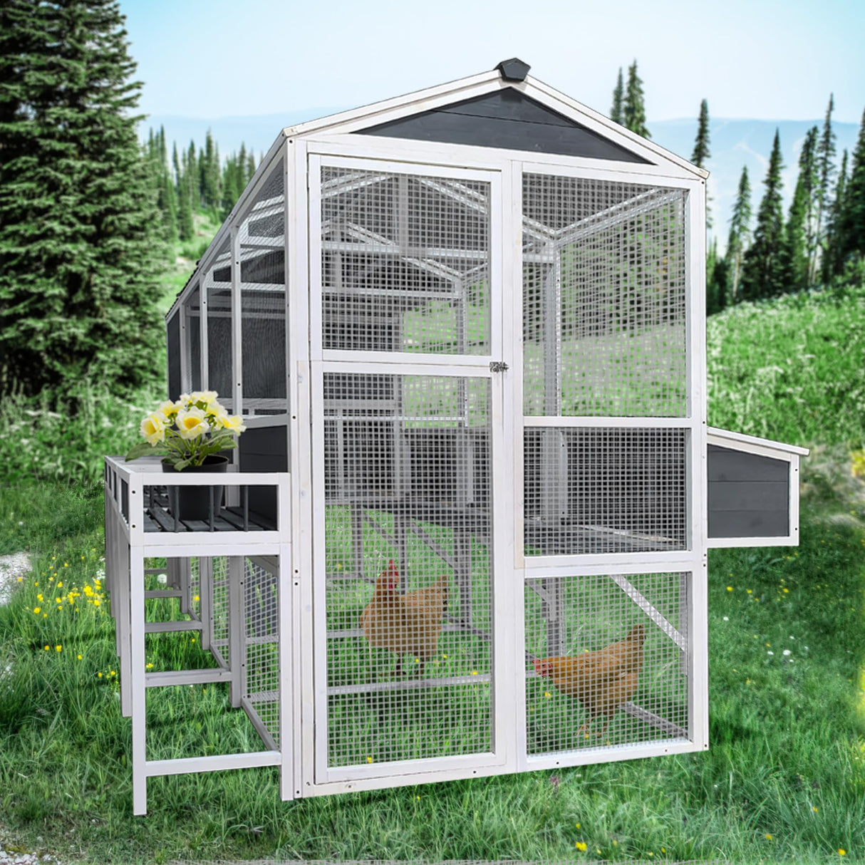 YOPTO 3-Tier Large Wooden Chicken Coop for 8-10 Chickens,Outdoor Walk-in Chicken Coop House with Run&Nesting Boxes,Hen House Poultry Pet Habitat Hutch Cage W/Pull Out Trays&Wire Fencing(95"×80"×83") YOPTO