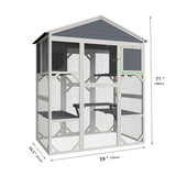 YOPTO 74.8" H Wooden Catio Outdoor Cat House,Cat Enclosure with Waterproof Top, 3 Platforms & 2 Napping House Small Pet Animal Cage,Brown+White YOPTO