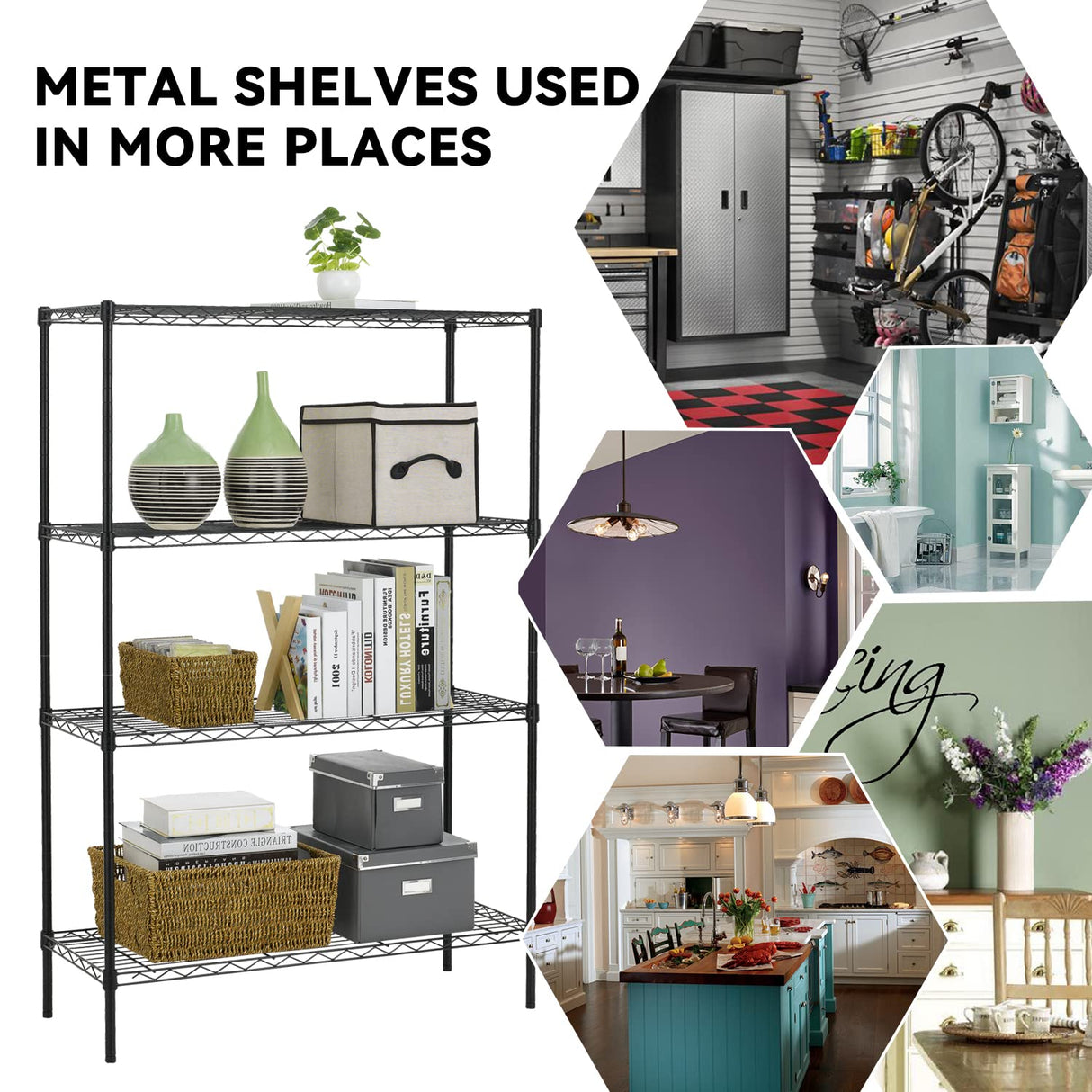 Storage Shelves, 4 shelf Storage Rack Adjustable 36"W x 14"D x 55"H NSF Certified Metal Shelves for Storage 1000Lbs Capacity Wire Shelving Heavy Duty for Kitchen Garage Shop Wire Rack Shelving, Black Dopinmin