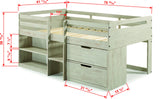 Donco Kids Twin Low Loft Bed with Bookcase and Storage Chest, Twin, Rustic Light Grey Donco Kids