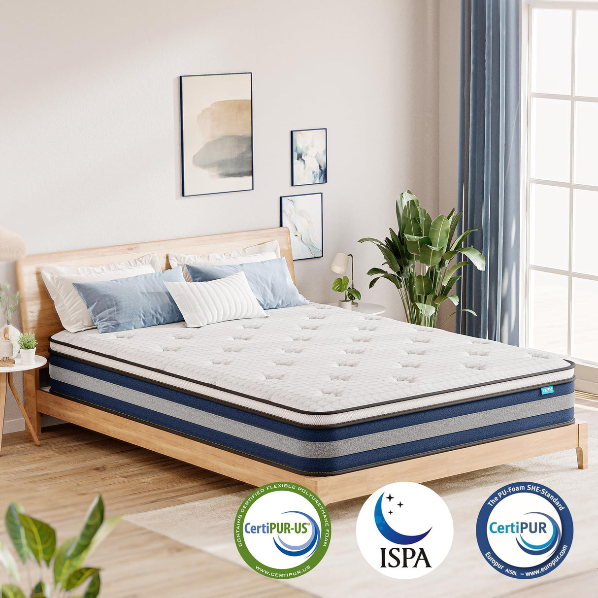 VIZIM Full Mattress, 12 Inch Hybrid Mattress with Individual Pocket Springs & Comfort Memory Foam, Full Size Bed for Pressure Relief & Targeted Support, Medium Firm VIZIM
