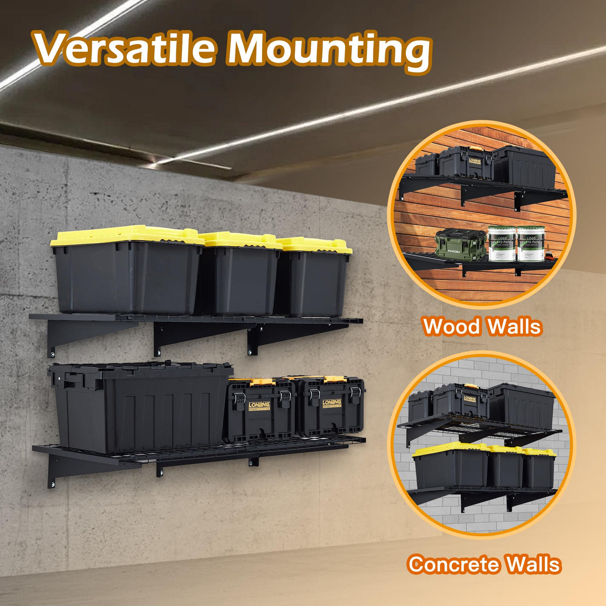 WAREYEASY Garage Wall Shelving, 2-Pack 2 x 4ft Garage Storage Rack,Loads 700 lbs 24-inch-by-48-inch Heavy Duty Wall Shelves,24” x 48” Garage Wall Shelf,Black WAREYEASY