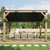 AMERLIFE 10x14 FT Hardtop Wood Grill Gazebo with Permanent Galvanized Steel Lean to Canopy & Built-in Bar Shelf – Outdoor BBQ Gazebo Pergola for Deck, Backyard, Garden AMERLIFE