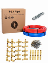 EFIELD 1/2 Inch 2 x 100 ft (200 Ft) Pex-b Pipe/Tubing, 30 Pcs 1/2-inch Barb Crimp Brass Fittings, 100 Pcs Stainless Steel Cinch Clamps, Pipe Cutter EFIELD