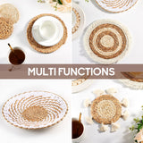 7 Pack Boho Wall Basket Decor - Seagrass Rattan Wicker Wall Decor Round Handmade Hanging Rustic Flat Elegant Wall Art for Farmhouse Living Rooms Bedrooms Display Table Settings Kitchen Home Dimpola