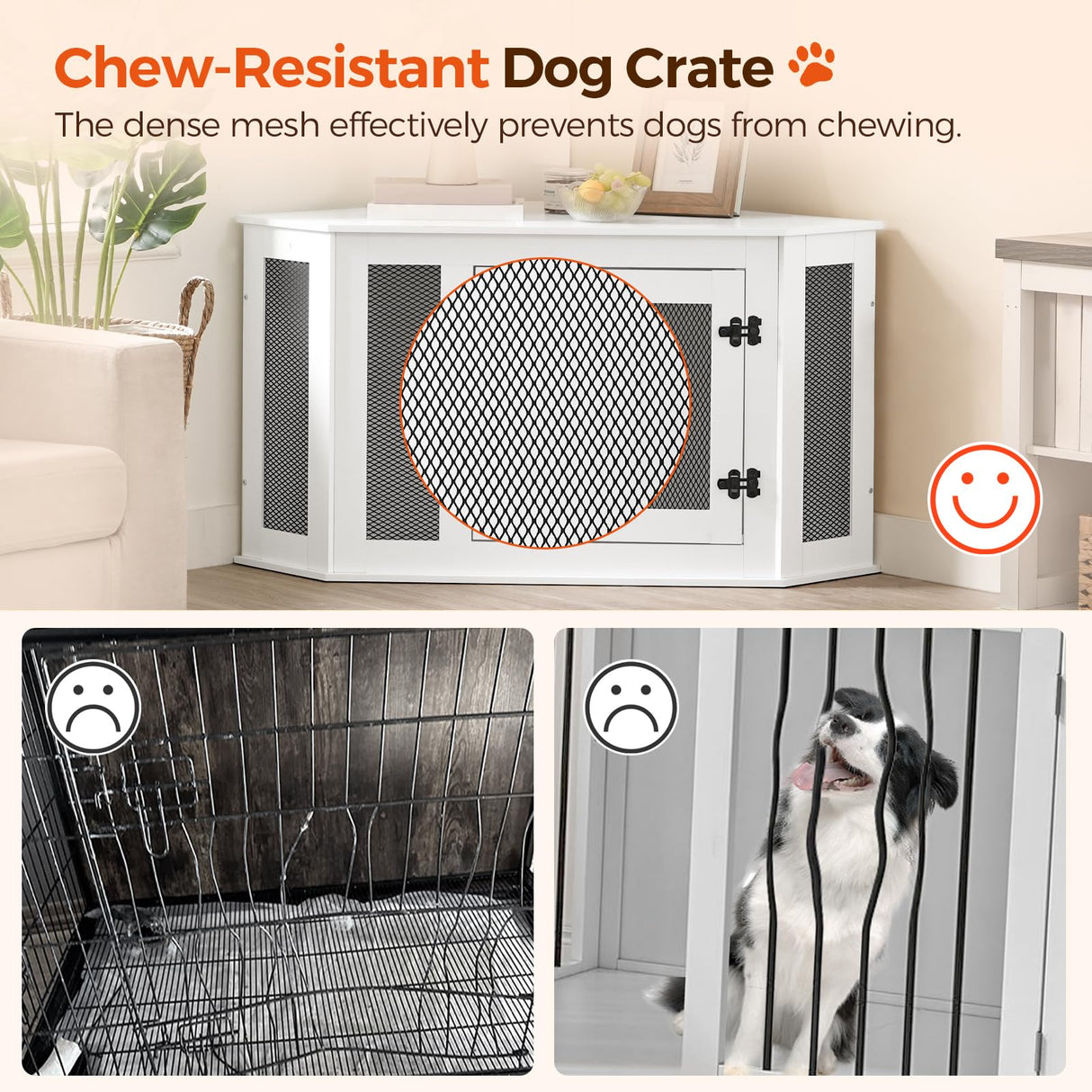 MAHANCRIS Corner Dog Crate Furniture, Wooden Dog Kennel End Table, Decorative Pet Crate Indoor Use, Furniture Style Dog House for Small Medium Dog, Dog Cage TV Stand, White and Black DCWT0801 MAHANCRIS
