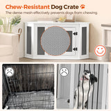 MAHANCRIS Corner Dog Crate Furniture, Wooden Dog Kennel End Table, Decorative Pet Crate Indoor Use, Furniture Style Dog House for Small Medium Dog, Dog Cage TV Stand, White and Black DCWT0801 MAHANCRIS