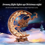 FUNPOLA LED 3D Wooden Puzzle Christmas Night Flight Moon Lamp, DIY Craft Kit Festive Nightlight for Holiday Décor, Unique for Adults and Kids,Brown FUNPOLA