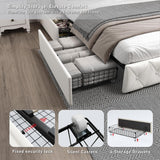 Elegant White Queen Bed Frame with LED Headboard, Storage Drawers, and Fast Charging Station XEPAMU