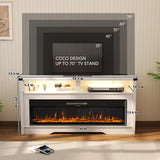 Fireplace TV Stand, Wood Texture 50" Electric Fireplace with Highlight Storage Cabinet, LED Light Entertainment Center, for TVs Up to 65"(WHITE) COCO DESIGN