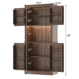 72" Tall Farmhouse Kitchen Pantry Cabinet with LED Light and Power Outlet,Modern Farmhouse Kitchen Storage Cabinet w Load-Bearing Steel Pipe,Barn Doors, Organizer,Food Pantry Cabinets(Rustic Brown) chartustriable