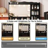 Maupvit Makeup Vanity with Mirror and Lights,Black Vanity Desk with Drawers and Shelves，Large Makeup Table with Glass Top，Bedroom Dressing Table,47.1in Maupvit