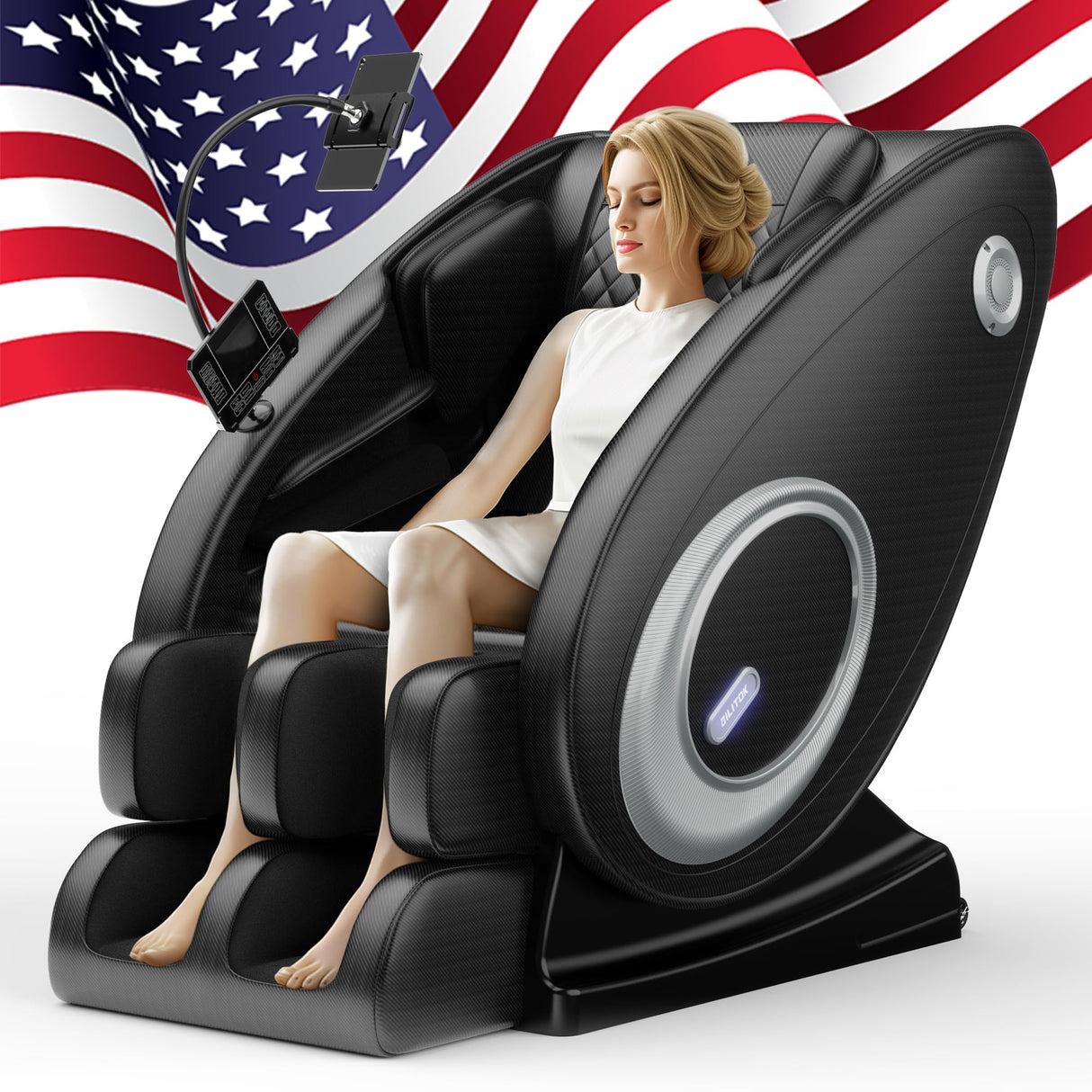 BILITOK Massage Chair with Zero Gravity, Full Body Massage Chair Recliner with Airbags, Heating, Bluetooth Speaker, Foot Roller, Touch Screen, Black BILITOK
