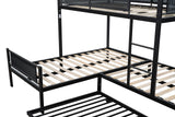 Livavege L-Shape Triple Bunk Bed with Trundle for 4 Kids/Teens/Adults, Metal Bunk Bed Twin Over Twin with Textilene Guardrail, Wood Slats, Low Bunkbed Frame for Dorm, Bedroom, Guest Room Livavege