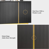 BELLEZE Sideboard Buffet Cabinet, 63" Storage Cabinet with Fluted Decorative Doors, Modern Console Table for Dinning Room, Kitchen & Living Room - Colemen (Ebony) BELLEZE