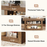 Tribesigns 55-Inch Kitchen Island with Storage, Farmhouse 3-Tier Stationary Island Table with Large Countertop, Wooden Coffee Bar Table Storage Cabinet for Kitchen, Dining Room, Living Room, Brown Tribesigns