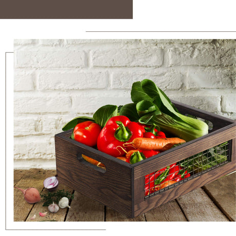 NAGAWOOD Wooden Countertop Baskets Set of 2 for Kitchen, Bathroom, Pantry|Wall Mount Upgrade with Full Accessories| Rustic Nesting Boxes|Wooden Organizer Crates for Fruit, Vegetables, Produce, Bread NAGAWOOD