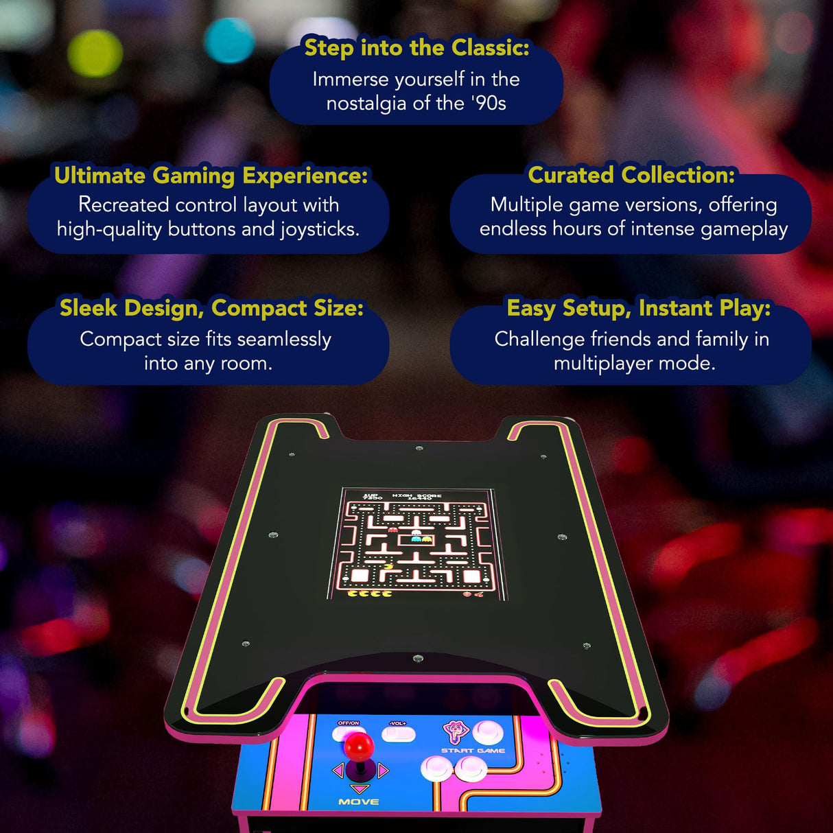 Arcade1Up Ms. PAC-MAN Head-to-Head Arcade Table with 12 Games, Multiplayer Control Panel, and 17-Inch Color LCD Screen, Black Series Edition ARCADE1UP
