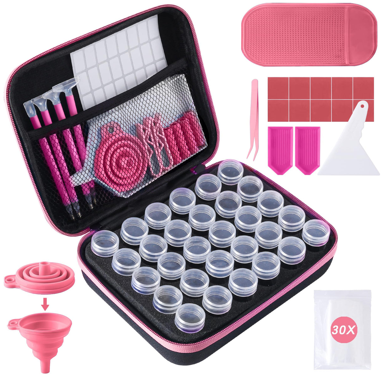 LYMUSUMI 30 Slots Diamond Art Storage Containers for Adults Portable Bead Storage Boxes for Diamond Painting Accessories and Tools（Pink） LYMUSUMI