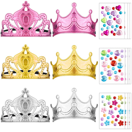 REDANHA 18 Pieces DIY Crowns Set Crown for Kids, 6 Pieces Foam Princess Crowns and 12 Pieces Crystal Diamond Sticker for Decor(Multicolor) REDANHA