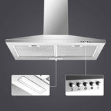 SNDOAS Range Hood 30 inch,Wall Mount Range Hood in Stainless Steel With Ducted/Ductless Convertible,Stove Vent Hood with Aluminum Filters,3 Speed Exhaust Fan,LED Light,Button Control SNDOAS