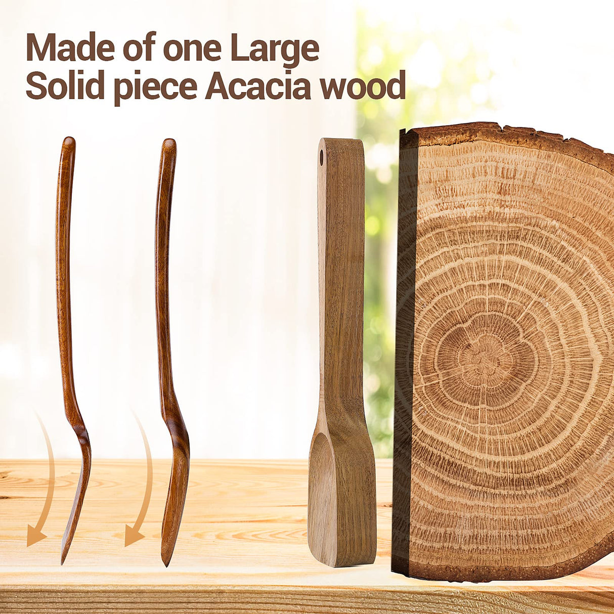 TANAAB Kitchen Wooden Spoons Utensils Set for Cooking, 5 Piece Acacia Wood Spoon Cooking Utensils Apartment Essentials Wooden Turner Spoon Spatula Kitchen Set for Nonstick Cookware (5-pieces-set) TANAAB