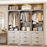 IRONCK Freestanding Closet System with 3 Wood Drawers, Modern Armoire Wardrobe with Adjustable Shelves & Hanging Rod, Walk-in Closet Systems Organizer, Rustic Maple IRONCK