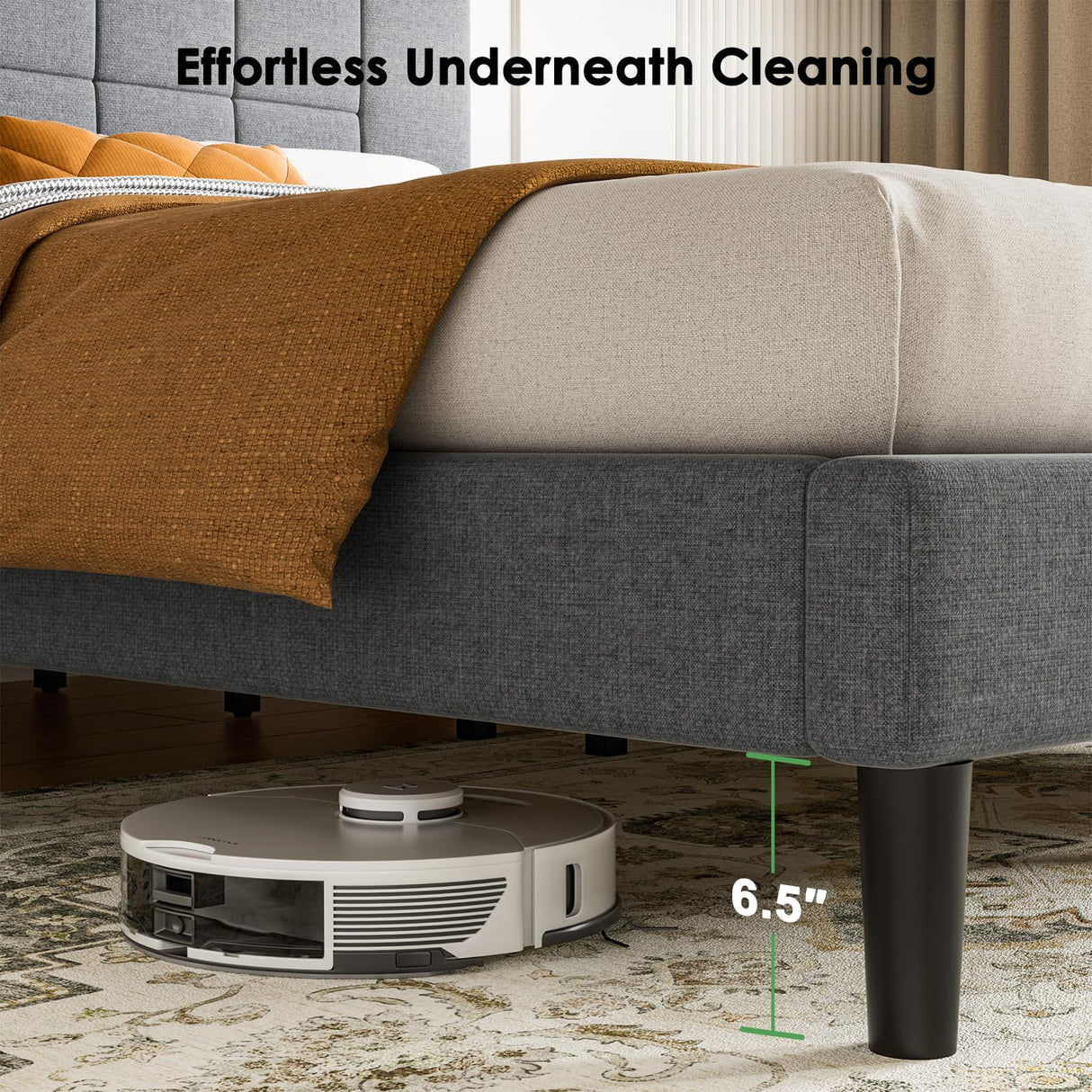 Marsail Twin Size Bed Frame with Headboard, Sturdy and Durable with 12 Support Legs, 1300 lbs Capacity, Solid Wooden Upholstered Adjustable Headboard for 6"-12" Mattresses, Easy Assembly,Dark Gray Marsail