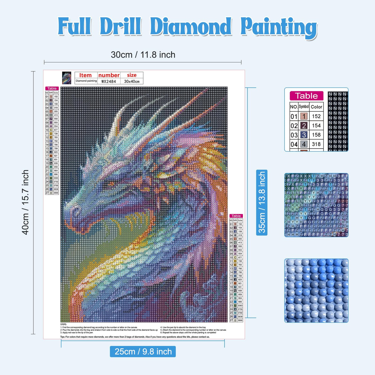 NAIMOER Dragon Diamond Painting Kits for Adults, 5D Dragon Diamond Art Kits for Adults, DIY Full Drill Diamond Painting Animals Diamond Arts for Home Decor 30x40cm NAIMOER