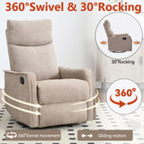Massage Chair Recliner with Heat, Swivel Rocking Chair Recliner with High Back, Manual Lazy Boy Recliners for Adults,Small Recliner Chair for Small Spaces, Living Room Bedroom, Fabric (Khaki) Thctvous